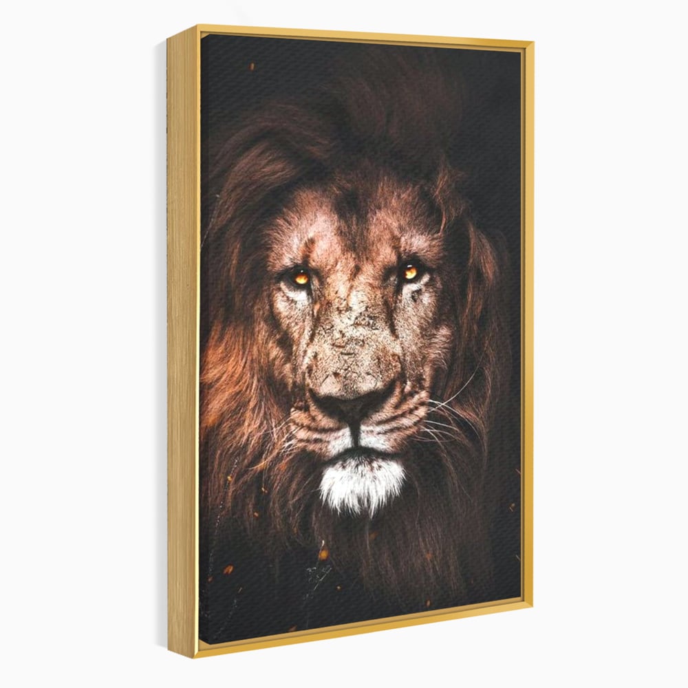 Tablou canvas cu tablou canvas cu leu, in rama de aluminiu auriu
